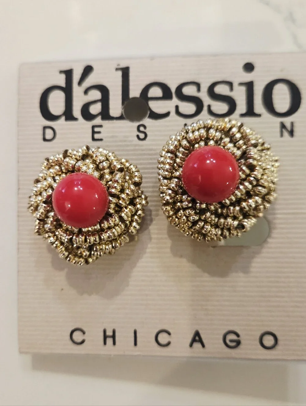 BOLD VTG DALESSIO Mixed Colors Shapes Red Gold Black Earrings Clip On 1980 Lot 8